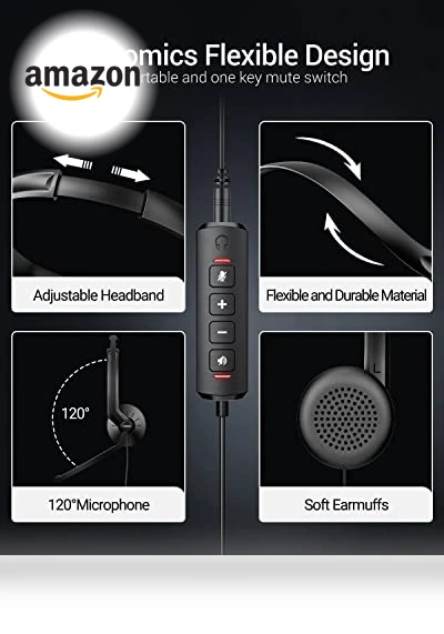 USB Headset with Microphone for PC Laptop — Headsets, FEABASK