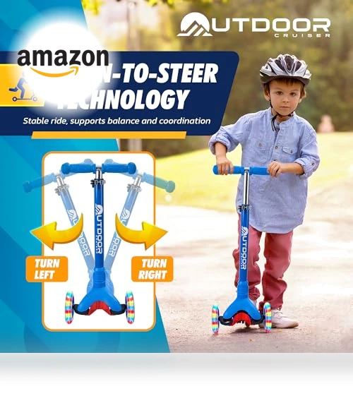 3-Wheel Kids Scooter with Lean-to-Steer Technology — Balance Bikes, OutdoorCruiser