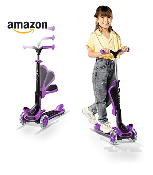 Foldable Seat Kids Scooter with LED Wheel Lights — Push Scooters, Lifemaster