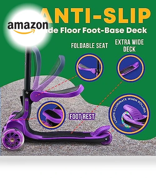 Foldable Seat Kids Scooter with LED Wheel Lights — Push Scooters, Lifemaster
