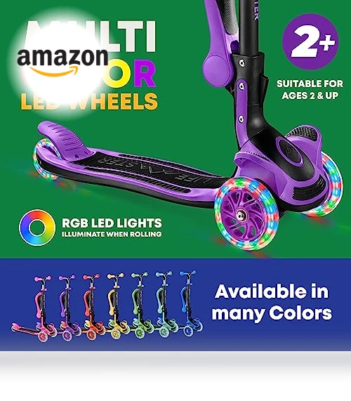 Foldable Seat Kids Scooter with LED Wheel Lights — Push Scooters, Lifemaster