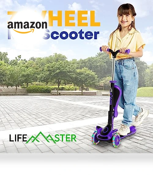 Foldable Seat Kids Scooter with LED Wheel Lights — Push Scooters, Lifemaster