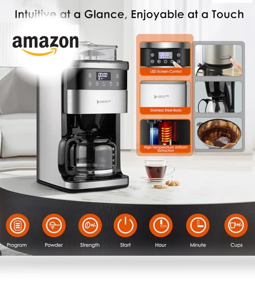 10-Cup Coffee Maker with Burr Grinder — Coffee Makers, Homtone