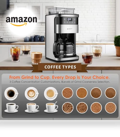 10-Cup Coffee Maker with Burr Grinder — Coffee Makers, Homtone