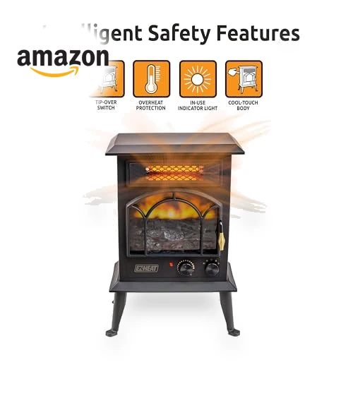Electric Fireplace Space Heater with Flame Effect — Portable Heating Solutions, EZ-HEAT