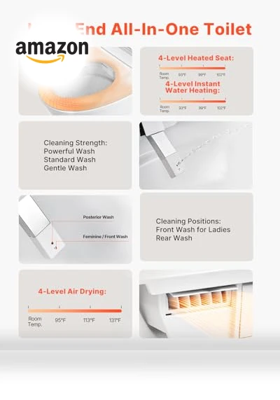 Smart Toilet with Heated Seat and Air Drying — Bathroom Essentials, VEVOR