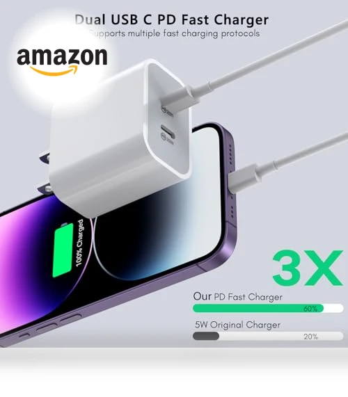 Dual USB C Charger Block with Lightning Cable — Lightning, Shenzhen Jiaxingyuan Technology Co., Ltd.