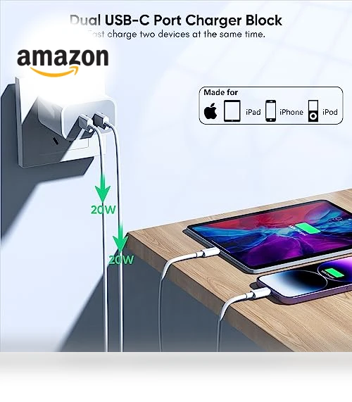Dual USB C Charger Block with Lightning Cable — Lightning, Shenzhen Jiaxingyuan Technology Co., Ltd.