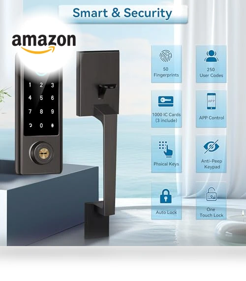 Fingerprint Door Lock with Handle Sets — Keyless Entry, BEBASIA