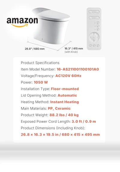 Smart Toilet with Heated Seat and Auto Freshening System — Bathroom Essentials, VEVOR