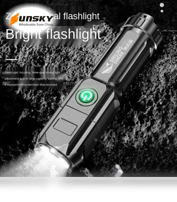 Telescopic Focusing Three-gear Bright LED Flashlight — Flashlights, Smiling Shark