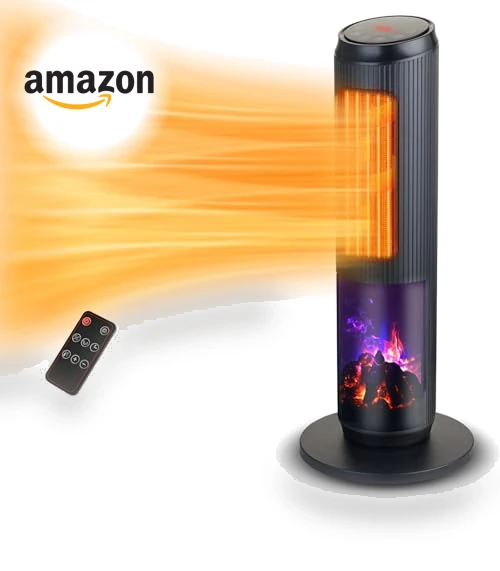 Ceramic Tower Space Heater with 3D Flame — Portable Heating Solutions, ETTFGUH