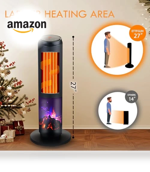 Ceramic Tower Space Heater with 3D Flame — Portable Heating Solutions, ETTFGUH