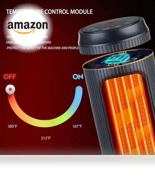 Ceramic Tower Space Heater with 3D Flame — Portable Heating Solutions, ETTFGUH