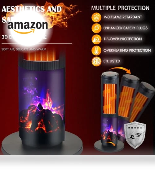 Ceramic Tower Space Heater with 3D Flame — Portable Heating Solutions, ETTFGUH
