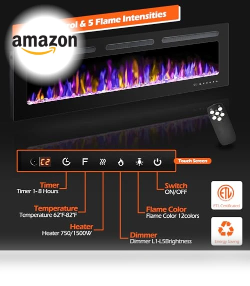 Electric Fireplace Wall Mounted and Recessed with Remote Control — Electric Heating Solutions, BETELNUT