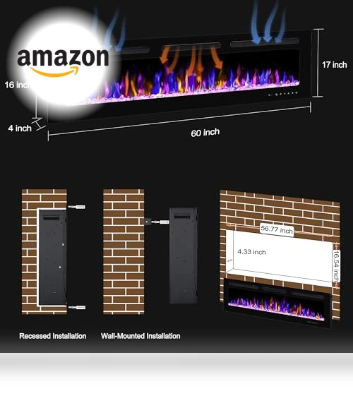 Electric Fireplace Wall Mounted and Recessed with Remote Control — Electric Heating Solutions, BETELNUT