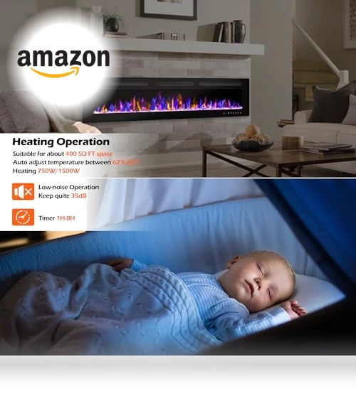Electric Fireplace Wall Mounted and Recessed with Remote Control — Electric Heating Solutions, BETELNUT