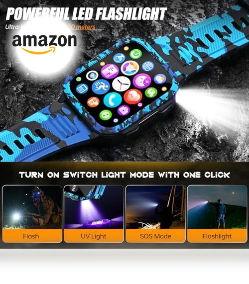 Military Smart Watch with Call/LED Flashlight/UV Light — Smartwatches, LaNikar