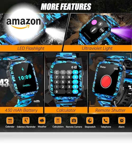 Military Smart Watch with Call/LED Flashlight/UV Light — Smartwatches, LaNikar