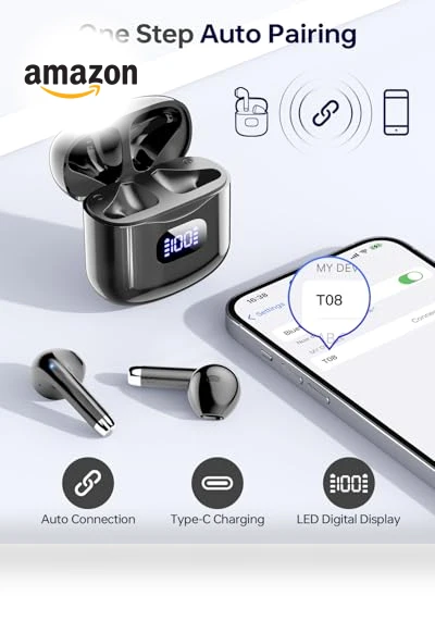 Wireless Earbuds with LED Display Charging Case — In-Ear Headphones, KTGEE