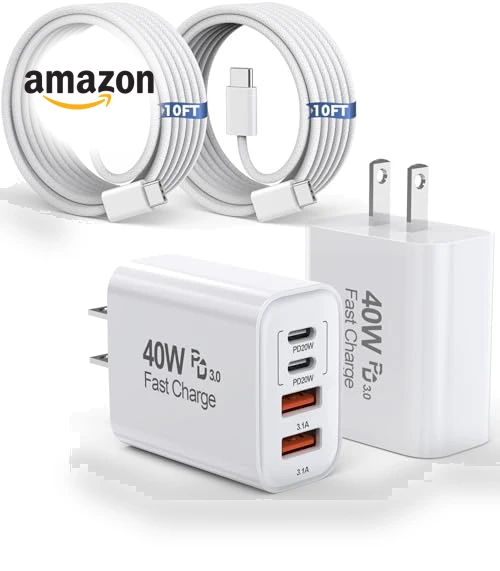 10FT USB C to C Woven Cable with 40W 4 Port PD&AC Charger Block — Chargers, Shenzhen Xihuida Electronics Co., Ltd.