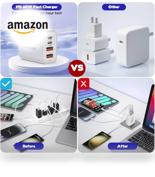 10FT USB C to C Woven Cable with 40W 4 Port PD&AC Charger Block — Chargers, Shenzhen Xihuida Electronics Co., Ltd.