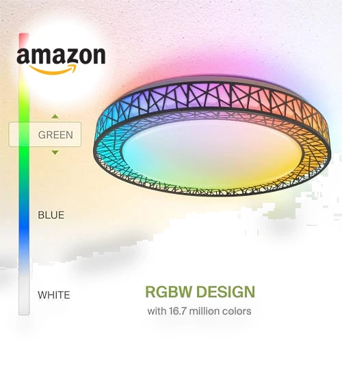 20 Inch Smart RGBW Flush Mount Ceiling Light — Overhead Lighting, ASD
