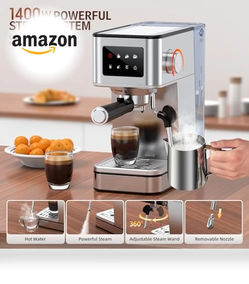 Compact Espresso Maker with Steam Milk Frother — Espresso Machines, QJA