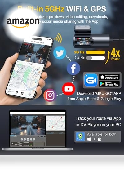 Dash Cam Front and Rear Camera — Rearview Cameras for Cars, GKU
