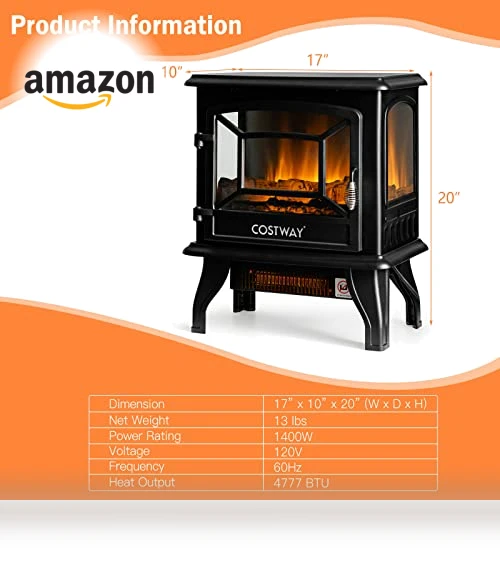 Electric Fireplace Stove — Portable Electric Heaters, COSTWAY