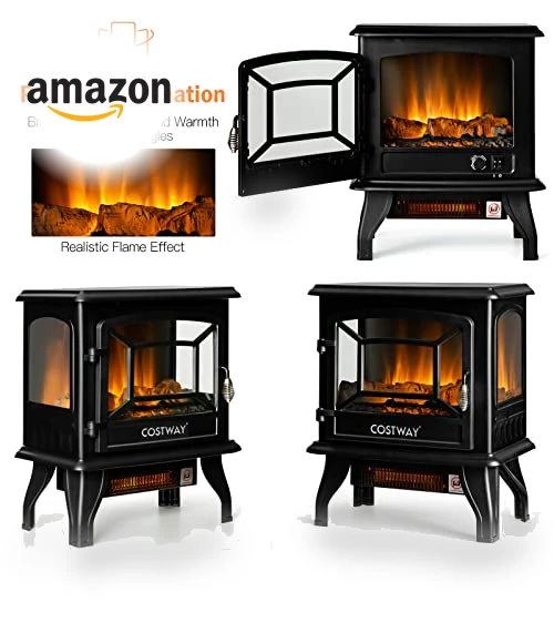 Electric Fireplace Stove — Portable Electric Heaters, COSTWAY