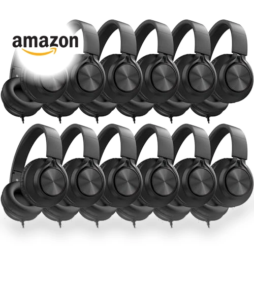 Wired Headphones 12-Pack Bulk for School Students Kids K-12 Classroom — Over-Ear Headphones, AILIHEN
