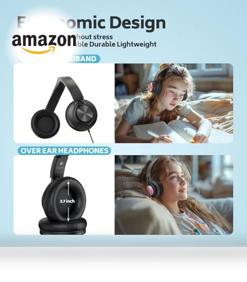 Wired Headphones 12-Pack Bulk for School Students Kids K-12 Classroom — Over-Ear Headphones, AILIHEN