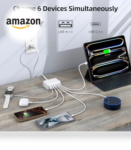 100W GaN 6 Port PD USB C QC USB A Wall Charger Adapter Plug Cube — Power Hubs, BOVICAS