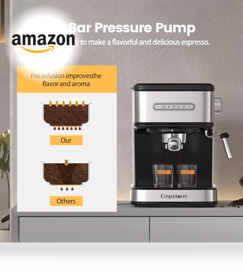 2-in-1 Coffee Maker with Milk Frother Steam Wand — Espresso Machines, Empstorm