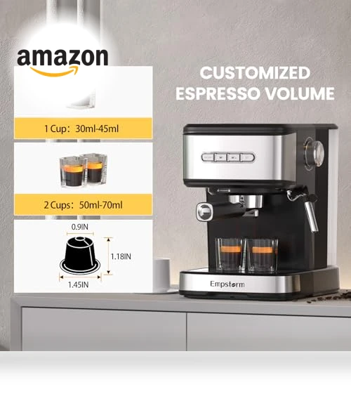 2-in-1 Coffee Maker with Milk Frother Steam Wand — Espresso Machines, Empstorm