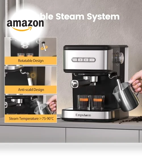 2-in-1 Coffee Maker with Milk Frother Steam Wand — Espresso Machines, Empstorm