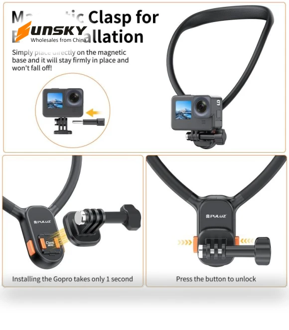 Lazy Neck Bracket Magnetic Quick Release POV View Mount — Chest Camera Mounts, PULUZ