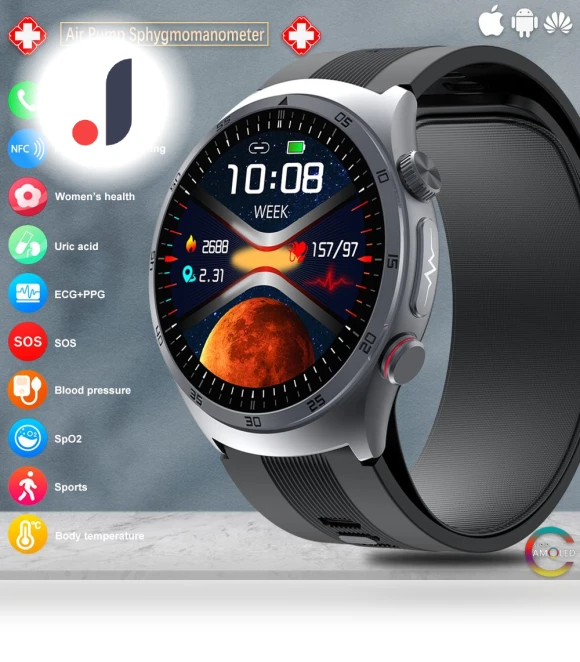 Smart Watch with Air Pump, Sphygmomanometer, ECG, Blood Pressure Monitoring — Smartwatches, SACOSDING