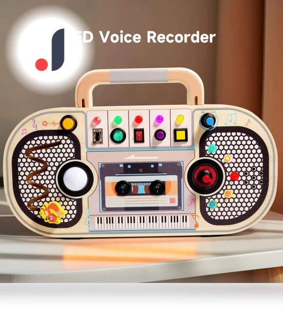 Wooden Sensory Toy with Dictaphone, Music, and LED Lights — Infant & Early Childhood Playthings, Baby cheetah