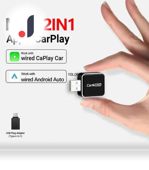 Wireless Android Auto CarPlay Small Adapter 2in1 AI Box Car Dongle — Phone Accessories, Simplistic Living Home