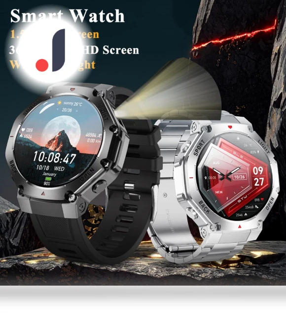 Outdoor Smart Watch with Flashlight, Compass, GPS Tracker, Health Monitor — Smartwatches, KEYSION