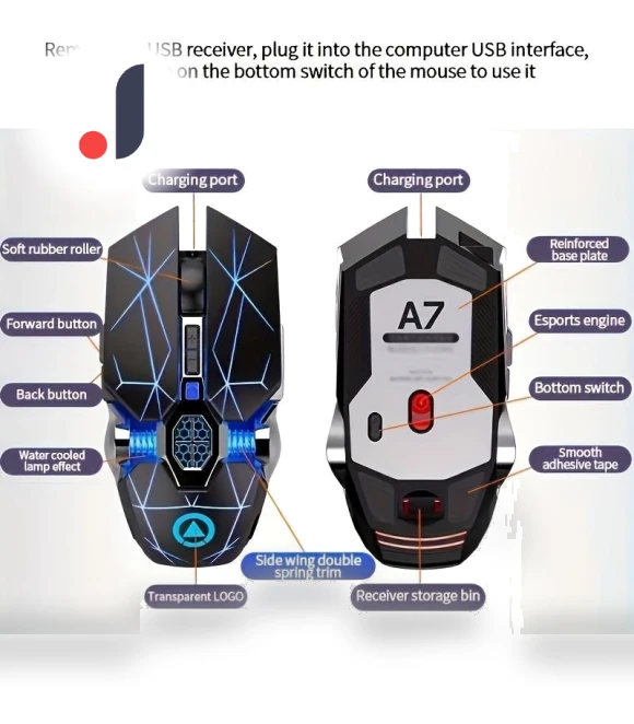 Wireless Silent Gaming Mouse with RGB Lighting — Mouse Pads, Uav parts center