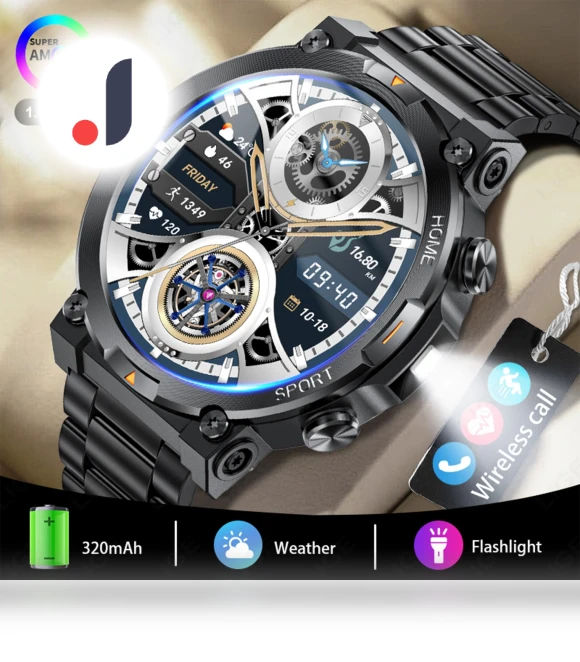 AMOLED Bluetooth Smart Watch with LED Flashlight — Smartwatches, LIGE