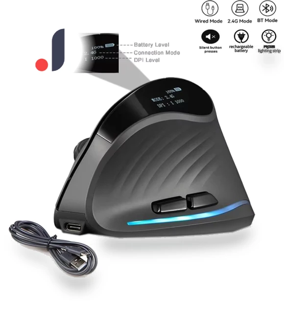 Ergonomic 2.4G Triple Mode Rechargeable Wireless Vertical Silent Mouse — Mouse Pads, SeenDa