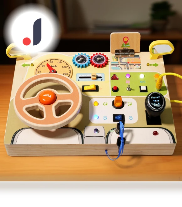 Montessori Busy Board with LED Wooden Sensory Toy — Infant & Early Childhood Playthings, baby and kids