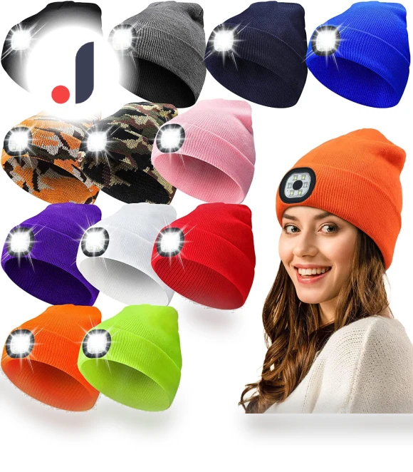 Rechargeable Knitted Beanie with LED Lighting — , Smart Mouse