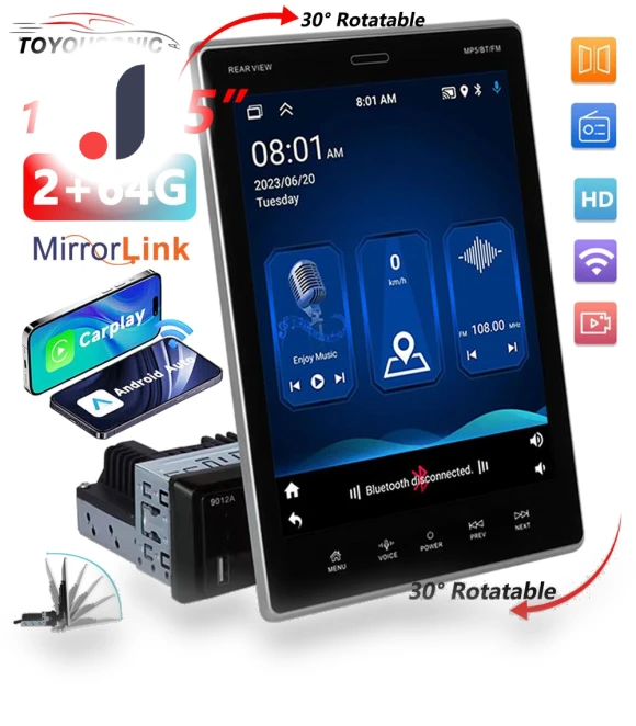 9.5inch 2-64G Rotating Mirror Link Touchscreen Car Radio — Stereo Receivers, ToyousoniC