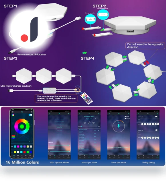 RGBIC Smart Bluetooth LED Hexagon Wall Light — Wall Lighting, Build My Home